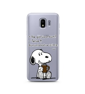 Snoopy Tasarımlı Süper Şeffaf Silikon Telefon Kılıfı Samsung J4