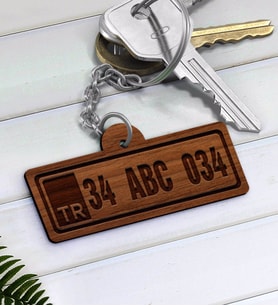 BK Gift Kişiye Özel TR Plaka Ahşap Anahtarlık-1 (Beyaz)
