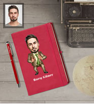 Kişiye Özel Patron Karikatürlü  Kırmızı Defter Kalem Hediye Seti Bay-10