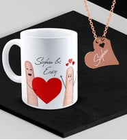 BK Gift Kişiye Özel Sevgililer Temalı Kupa ve Rose Kalp Kolye Set - 88