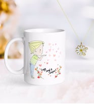 BK Gift Kişiye Özel Sevgililer Günü Kupa ve Çift İsimli Papatya Kolye-61 (Model 1)
