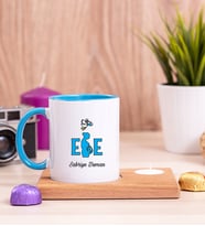 Ebe Ahşap Altlıklı Mumlu Mavi Kupa Bardak