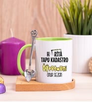 Harita Tapu Kadastro Öğretmeni Ahşap Altlıklı Yeşil Kupa Bardak