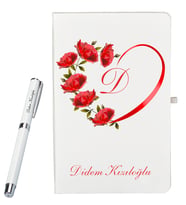 Kişiye Özel Şık Tasarımlı Beyaz Defter Ve Roller Kalem Seti