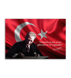 Atatürk Tablosu Deri Üzerine Kanvas Tablo 80x130