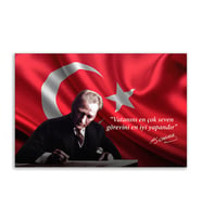 Atatürk Tablosu Deri Üzerine Kanvas Tablo 80x130