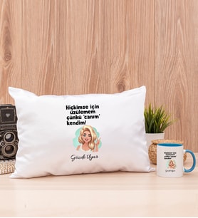 Canım Kendim Dikdörtgen Yastık ve Mavi Kupa Bardak