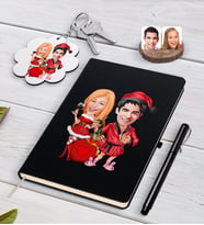BK Gift Kişiye Özel Yeni Yıl Sevgililer Karikatürlü Siyah Defter Kalem ve Anahtarlık Hediye Seti-5 (Model 1)