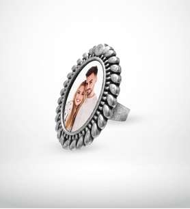 BK Gift Kişiye Özel Fotoğraflı Antik Gümüş Yaldız Yüzük Model 11