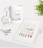BK Gift Kişiye Özel Dünyanın En İyi Öğretmeni Kupa Anahtarlık Beyaz Defter Kalem Hediye Seti-25 (Model 1)