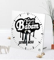 BK Gift Kişiye Özel Yakışıklı Babam Masaüstü Kare Cam Saat-2 (Beyaz)