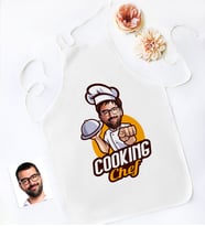 BK Gift Kişiye Özel Bay Chef Karikatürlü Mutfak Önlüğü-15 (Beyaz)