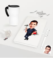 BK Gift Kişiye Özel Bay Polis Karikatürlü Beyaz Defter Kalem Termos Mug Seti - 2 (Model 1)