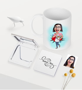 BK Gift Kişiye Özel Ev Hanımı Anne Karikatürlü Beyaz Kupa Ayna Seti - 3 (Model 1)