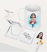 BK Gift Kişiye Özel Ev Hanımı Anne Karikatürlü Beyaz Kupa Ayna Seti - 3 (Model 1)