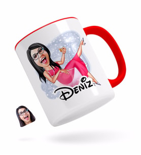 BK Gift Kişiye Özel Kadın Patroniçe Karikatürlü Kırmızı Kupa Bardak-1
