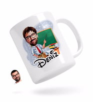 BK Gift Kişiye Özel Erkek Öğretmen Karikatürlü Beyaz Kupa Bardak-1