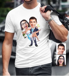BK Gift Kişiye Özel Evleniyoruz Karikatür Beyaz Erkek Tişört  4
