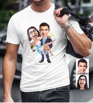 BK Gift Kişiye Özel Evleniyoruz Karikatür Beyaz Erkek Tişört  4