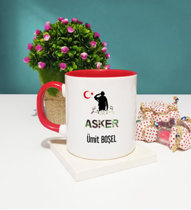 Asker Tasarımlı Kişiye Özel Asker Kupa Bardak Kırmızı