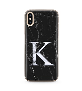 Iphone X Siyah Mermer Harf Tasarımlı Telefon Kılıfı K-Harfi 
