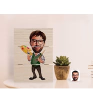 BK Gift Kişiye Özel Erkek Ressam Karikatürlü Otantik Masaüstü Ahşap Palet Çerçeve-1 (Beyaz)