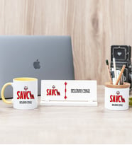 Savcı Sarı Kupa Bardak Kalemlik Ve Masa İsimliği Hediye Seti