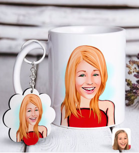 BK Gift Kişiye Özel Bayan Karikatürlü Beyaz Kupa ve Anahtarlık Hediye Seti-33 (Model 1)