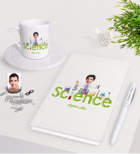 BK Gift Kişiye Özel Erkek Fen Bilimleri Öğretmeni Beyaz Defter Kalem Türk Kahvesi Fincanı Seti-1 (Model 1)