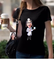 BK Gift Kişiye Özel Bayan Diş Hekimi Karikatürlü Siyah T-Shirt-1