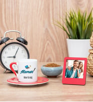 Memur Kırmızı Kahve Fincanı ve Kırmızı Mini Fotoğraf Çerçevesi