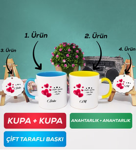 İkili Mavi Sarı Sevgililer Günü Hediyesi Kupa Bardak Anahtarlık