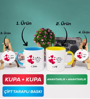 İkili Mavi Sarı Sevgililer Günü Hediyesi Kupa Bardak Anahtarlık