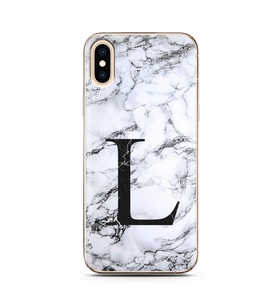 Iphone X Beyaz Mermer Harf Tasarımlı Telefon Kılıfı L-Harfi 