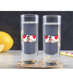 BK Gift Kişiye Özel Renkli Baskılı İsimli Fotoğraflı İkili Vodka Bardağı-32 (Beyaz)