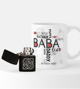 BK Gift Kişiye Özel Babalar Günü Tasarımlı Çakmak ve Kupa Seti-1 (Model 1)