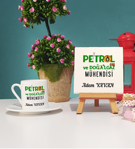 Petrol Ve Doğalgaz Mühendisi Türk Kahvesi Fincanı ve Dekoratif Taş Baskı Seti