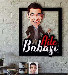 BK Gift Kişiye Özel Aile Babası Karikatürlü 3D Ahşap Tablo-1