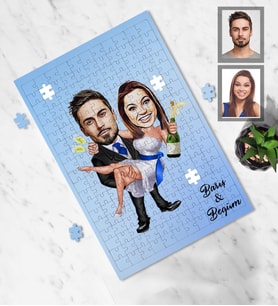 Kişiye Özel Gelin Damat Karikatürlü A4 99 Parça Puzzle Mod-5