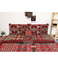 Shark Anatolia Kilim Desenli Şark Köşesi İkili Sedir Takımı Kırmızı (Çok Renkli)