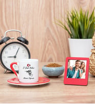 Askere Hediye Kırmızı Kahve Fincanı ve Kırmızı Mini Fotoğraf Çerçevesi