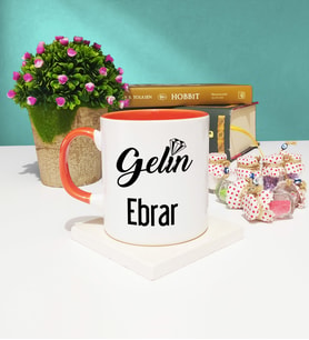 Gelin Tasarımlı Kişiye Özel Gelin Kupa Bardak Turuncu