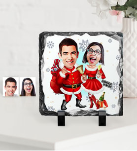 BK Gift Kişiye Özel Yılbaşı Temalı Sevgililer Karikatürlü Dekoratif Doğal Taş - 3