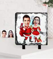 BK Gift Kişiye Özel Yılbaşı Temalı Sevgililer Karikatürlü Dekoratif Doğal Taş - 3