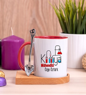 Kimya Mühendisi Ahşap Altlıklı Kırmızı Kupa Bardak