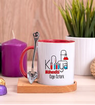 Kimya Mühendisi Ahşap Altlıklı Kırmızı Kupa Bardak