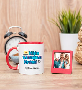 Bilişim Teknolojileri Kırmızı Kupa Bardak ve Kırmızı Mini Fotoğraf Çerçevesi