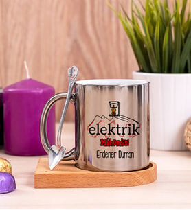 Elektrik Mühendisi Ahşap Altlıklı Silver Kupa Bardak