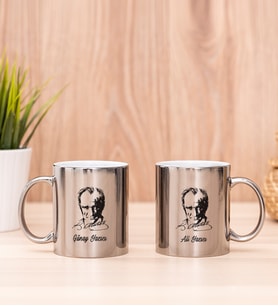 Atatürk Siluetli İkili Silver Kupa Bardak