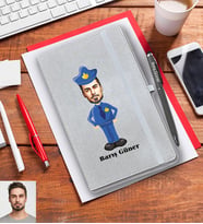 Kişiye Özel Polis Karikatürlü Gri Defter Kalem Hediye Seti  Bay-1
